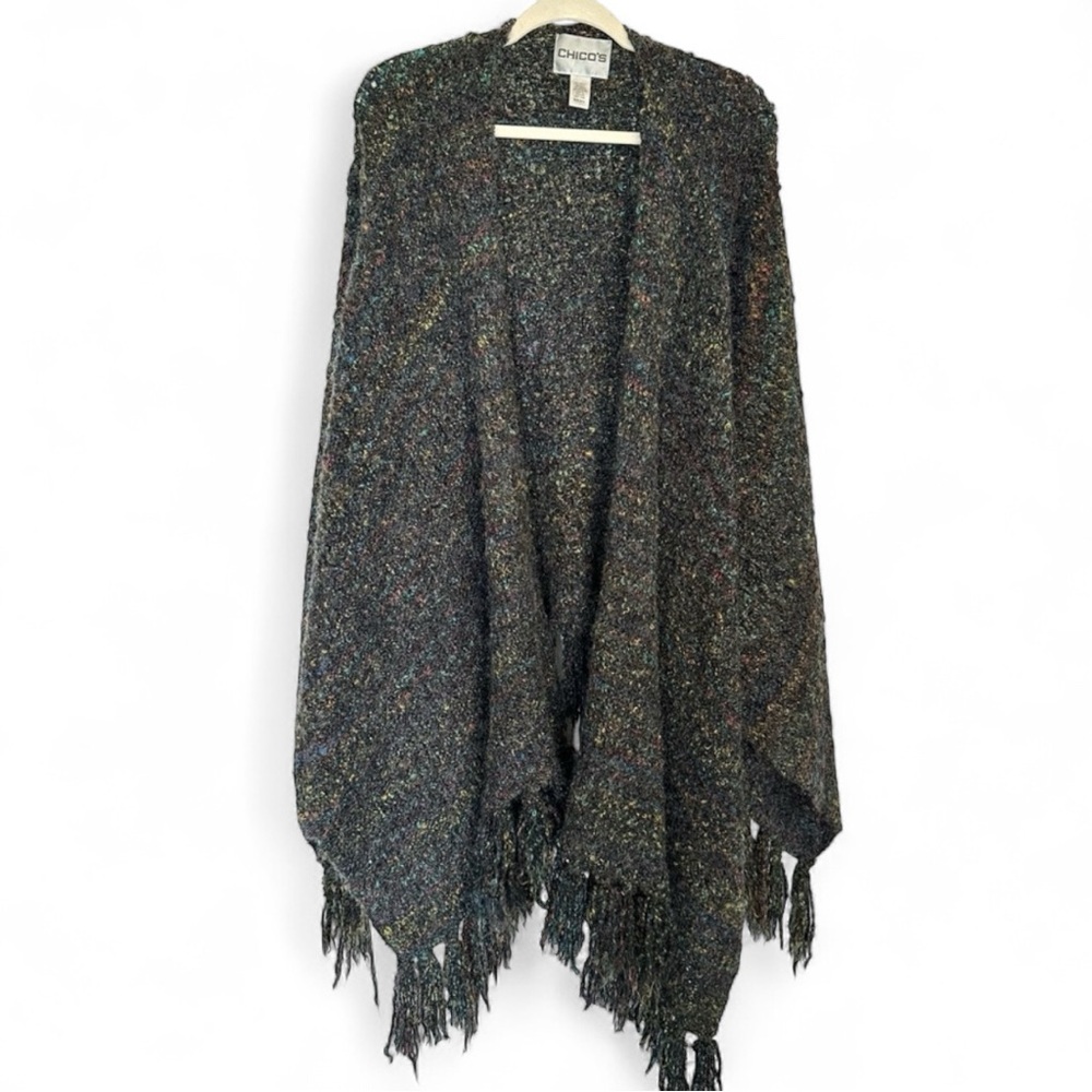 Chico’s Cozy Wool Mohair Blend Wrap Cape with Fringe Size M/L